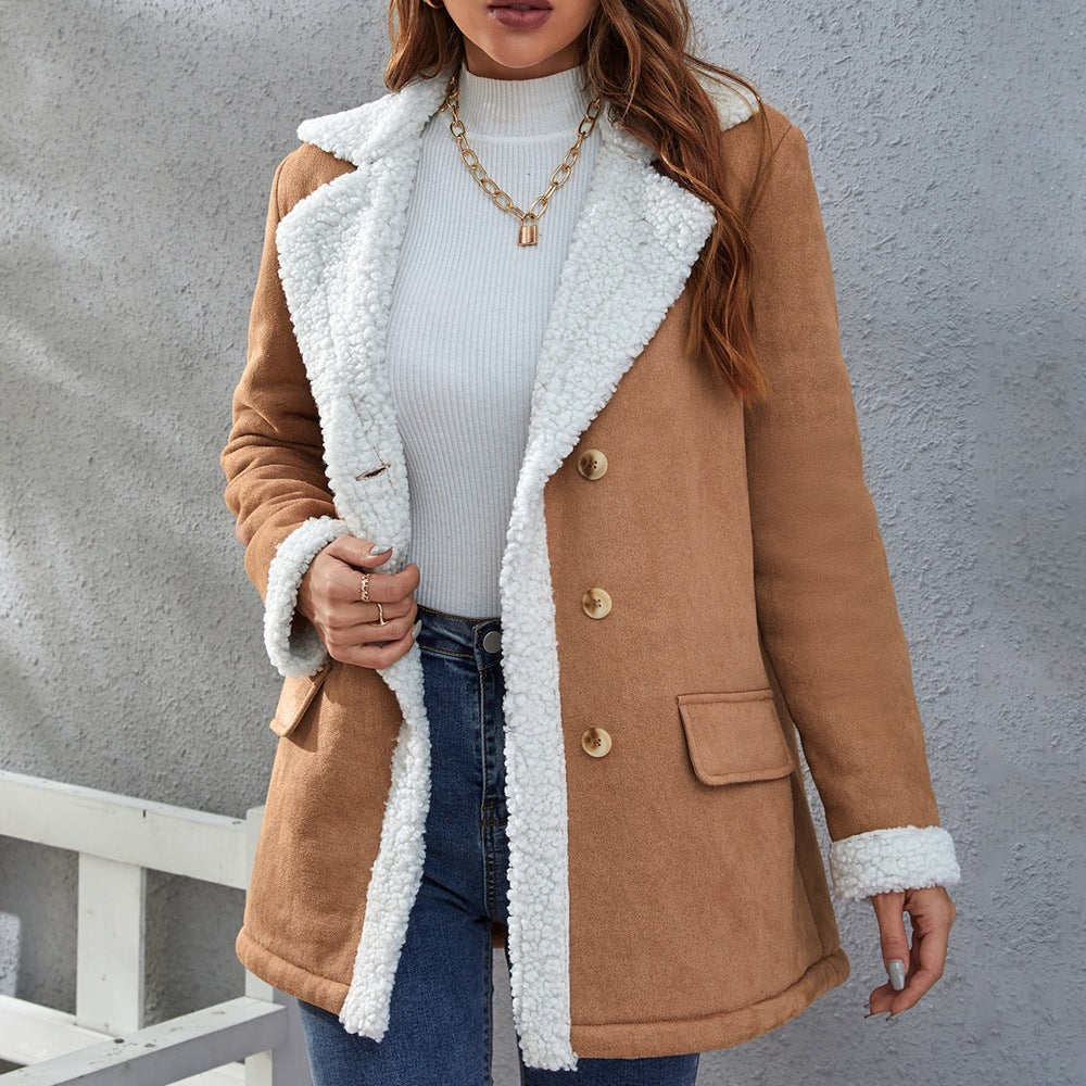 Faux Lamb Plush Coat Stitching Suit Women's Comfortable