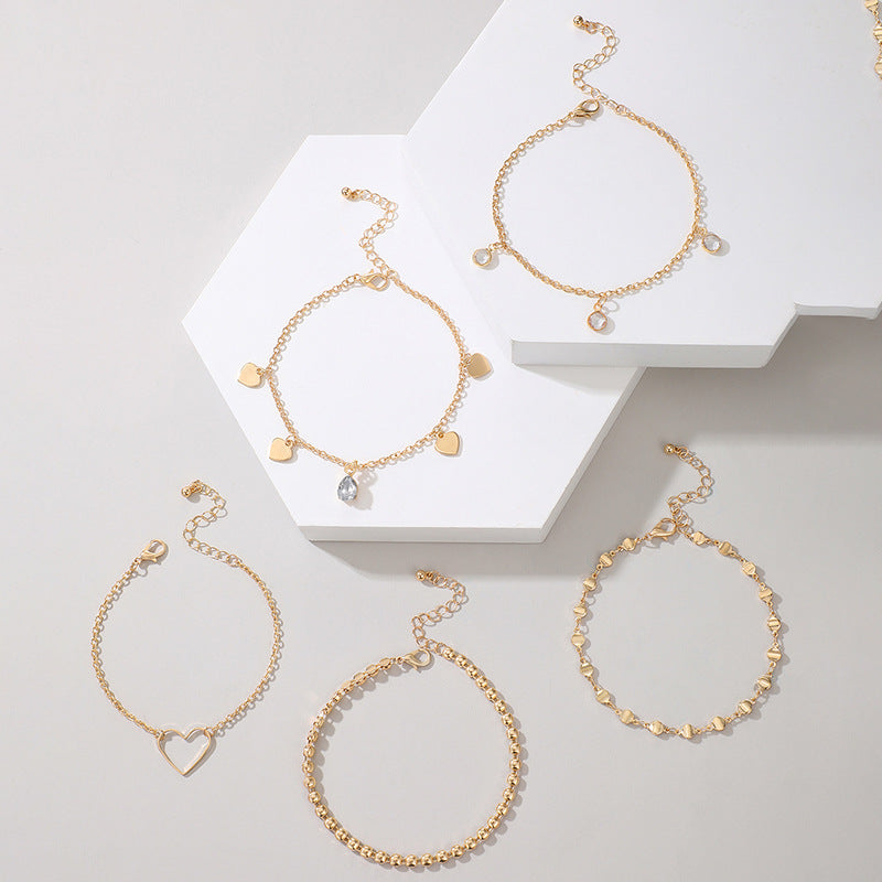 Fashion Love Diamond Disc Multilayer Anklet