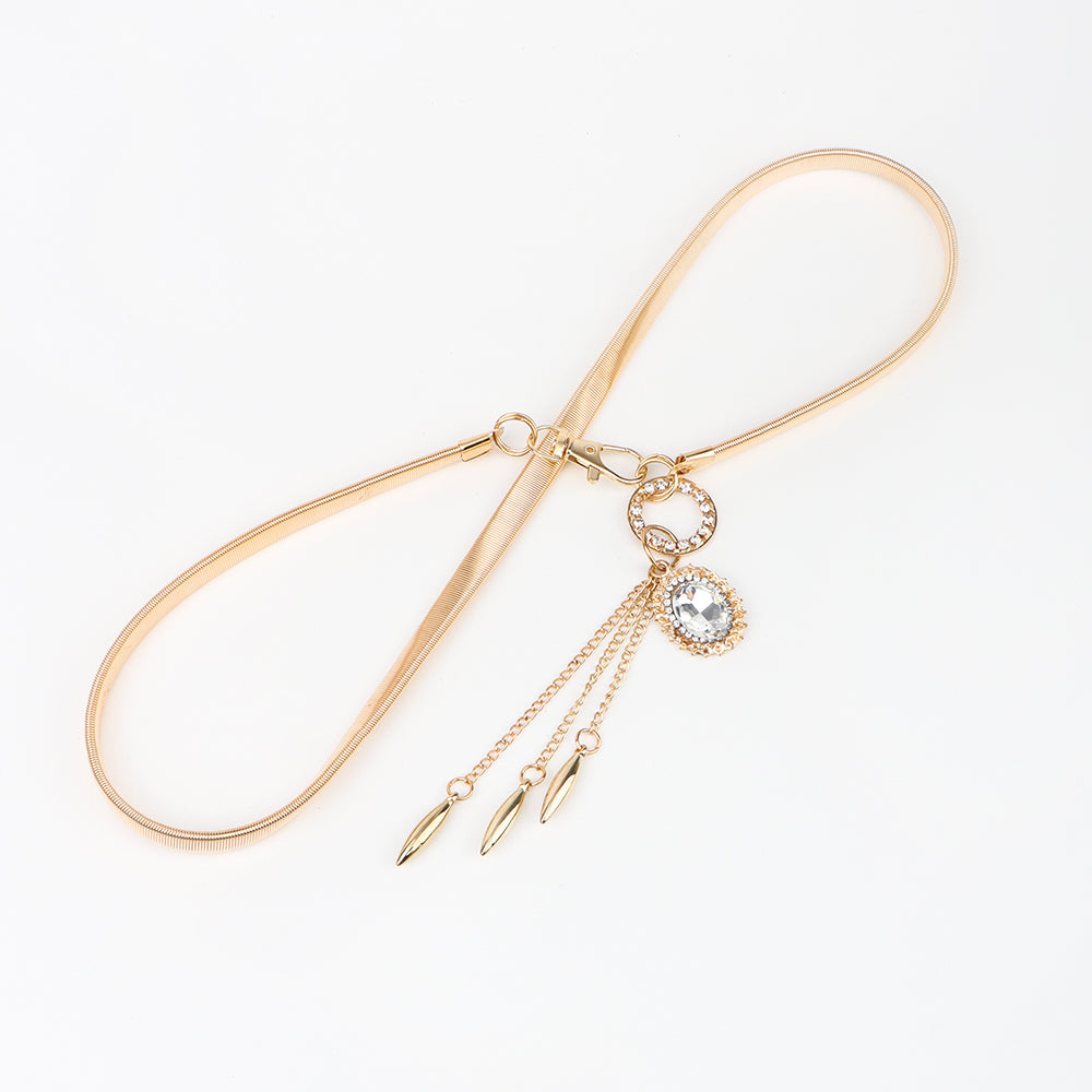 Fashion Small Incense Wind Metal Oval Rhinestone Waist Chain Women's Fringe Pendant With Dress Decoration Women's Waist Seal