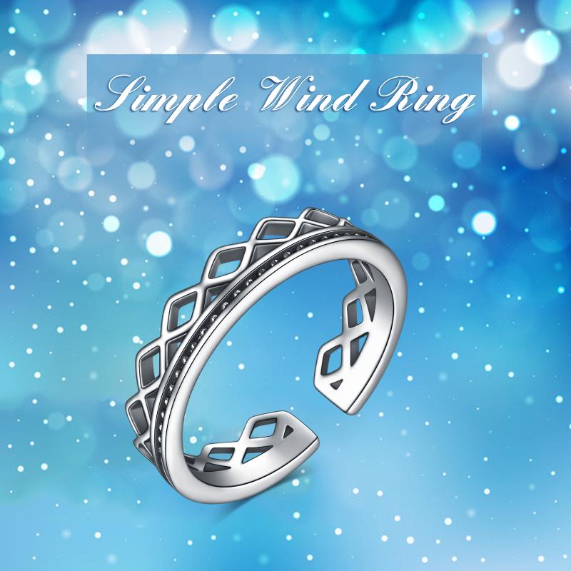 Sterling Silver Hollowed-out Opening Ring For Man And Woman