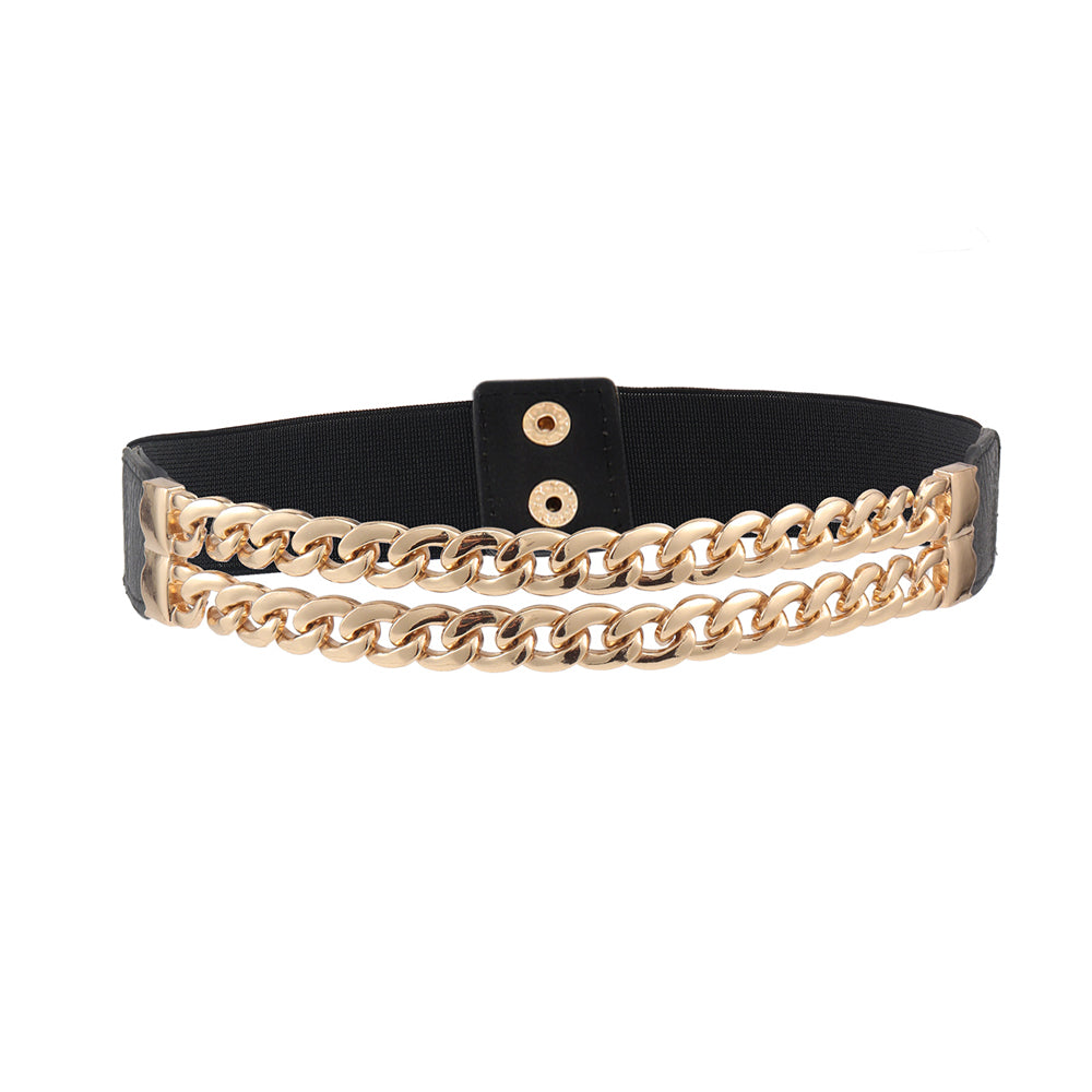 New Ladies Belt Double Thick Chain European And American Wind Elastic Elastic Waist Seal Decorative Dress Suit Jacket Fashion Slim Waist Wide Belt