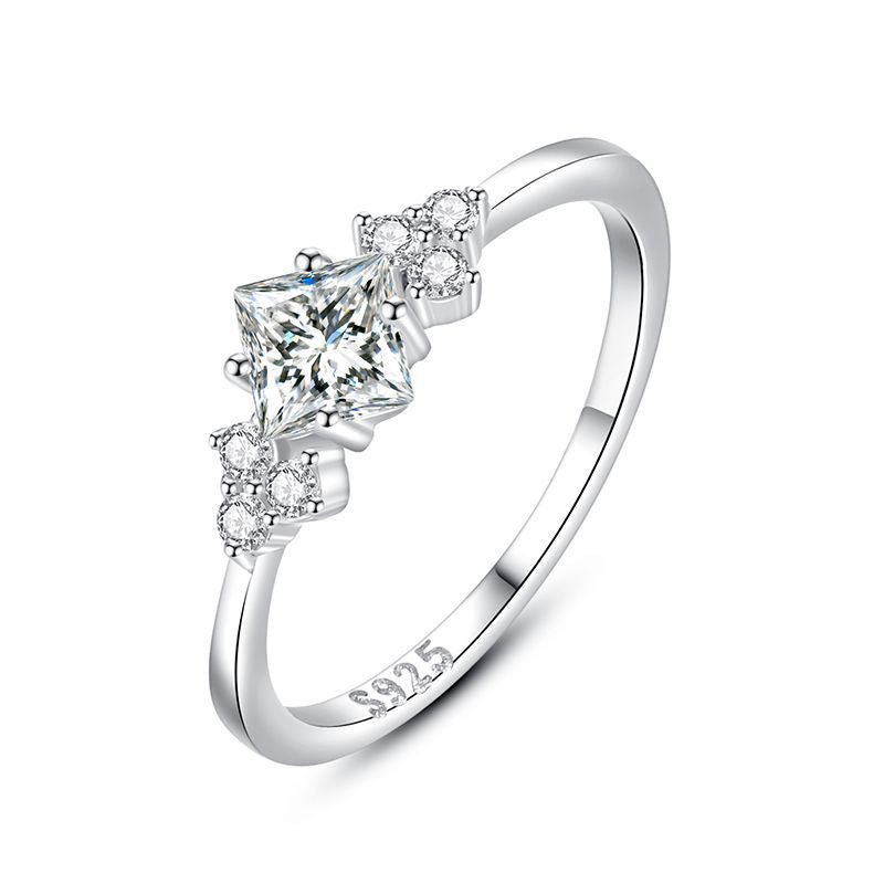 S925 Silver Ring Female Simple Light Luxury Zircon