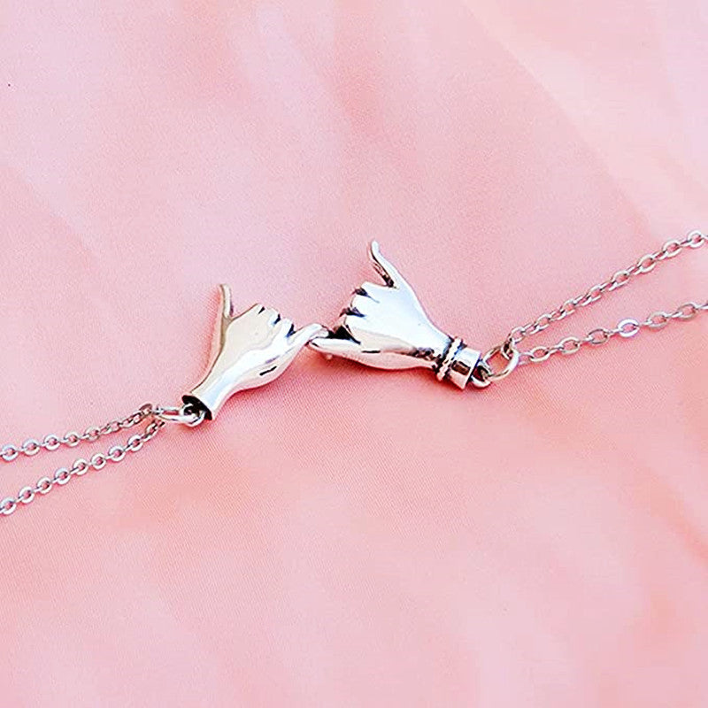 Two Small Hand Pendant Couple Necklace Set Chain