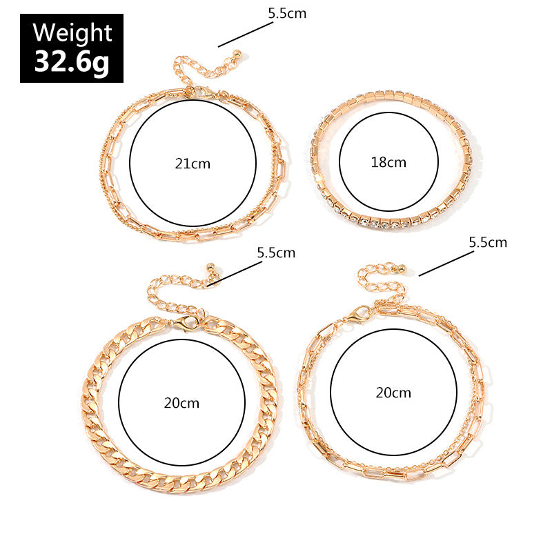 Simple Metal Thick Chain Anklet Full of Diamonds