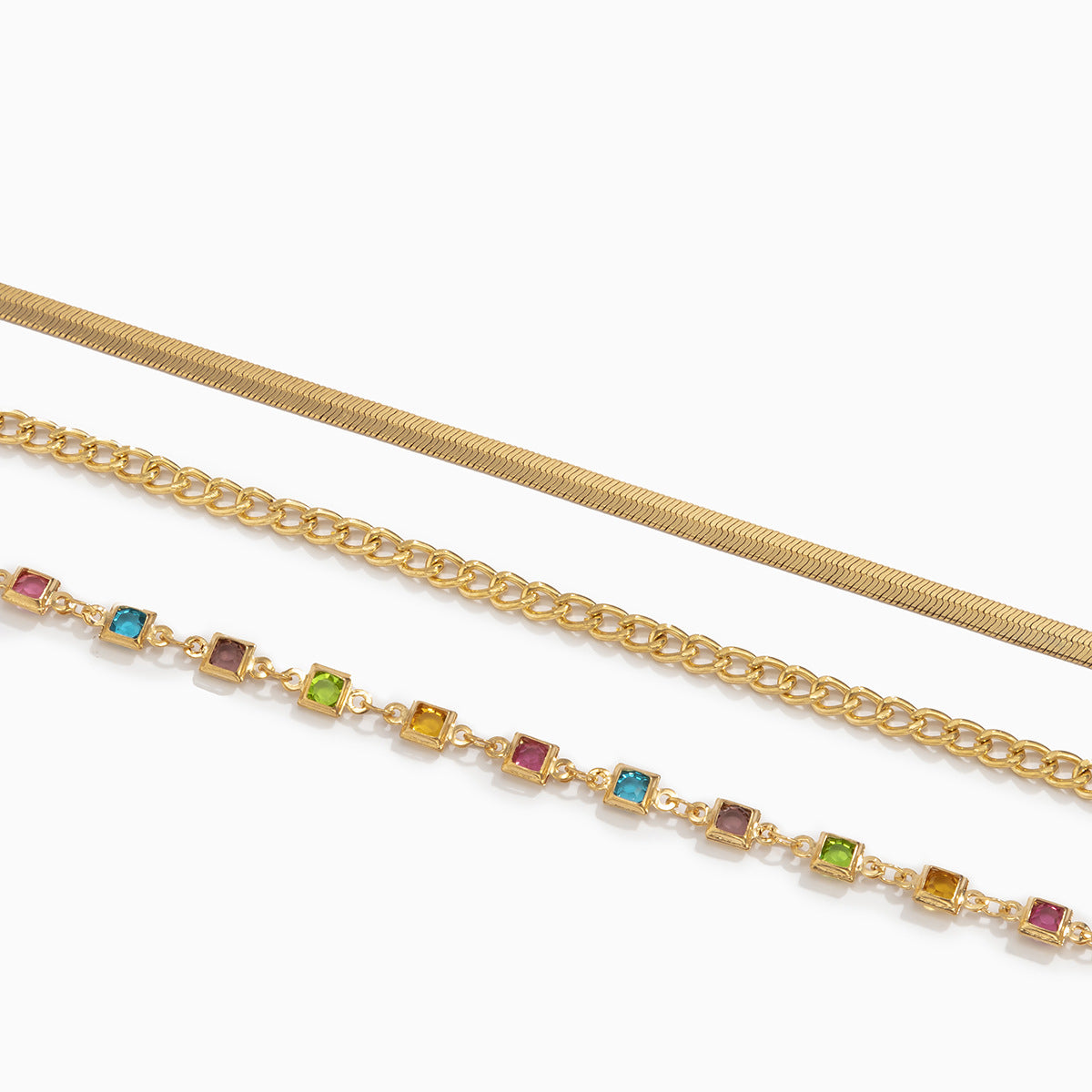 Flat Snake Copper Chain Multi-element Color Diamond Set Anklet
