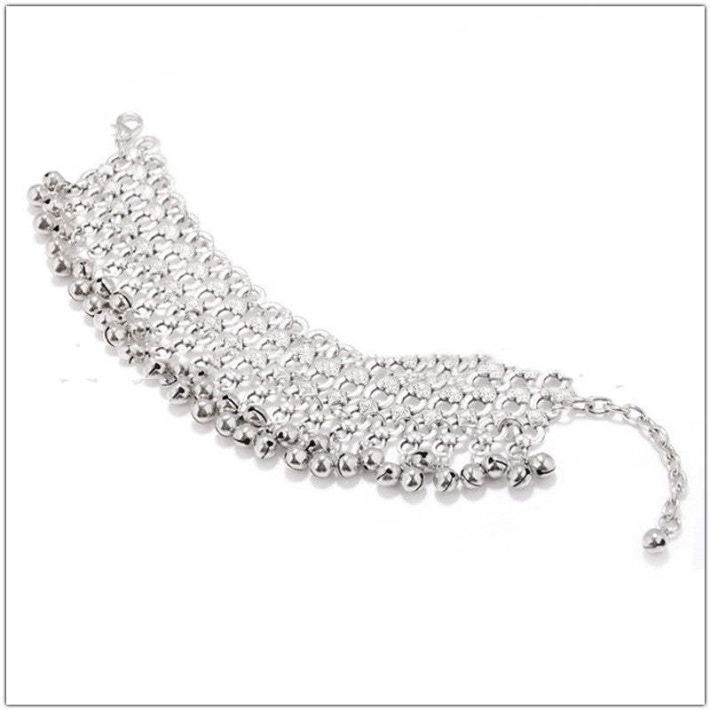 Silver Bell Wide Multilayer Anklet Bracelet
