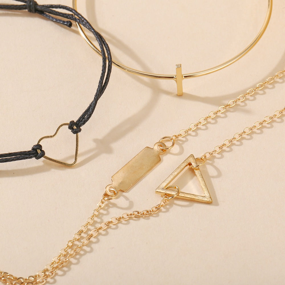 Creative Retro Simple Alloy Heart Shaped Geometric Bracelet 4-Piece Set