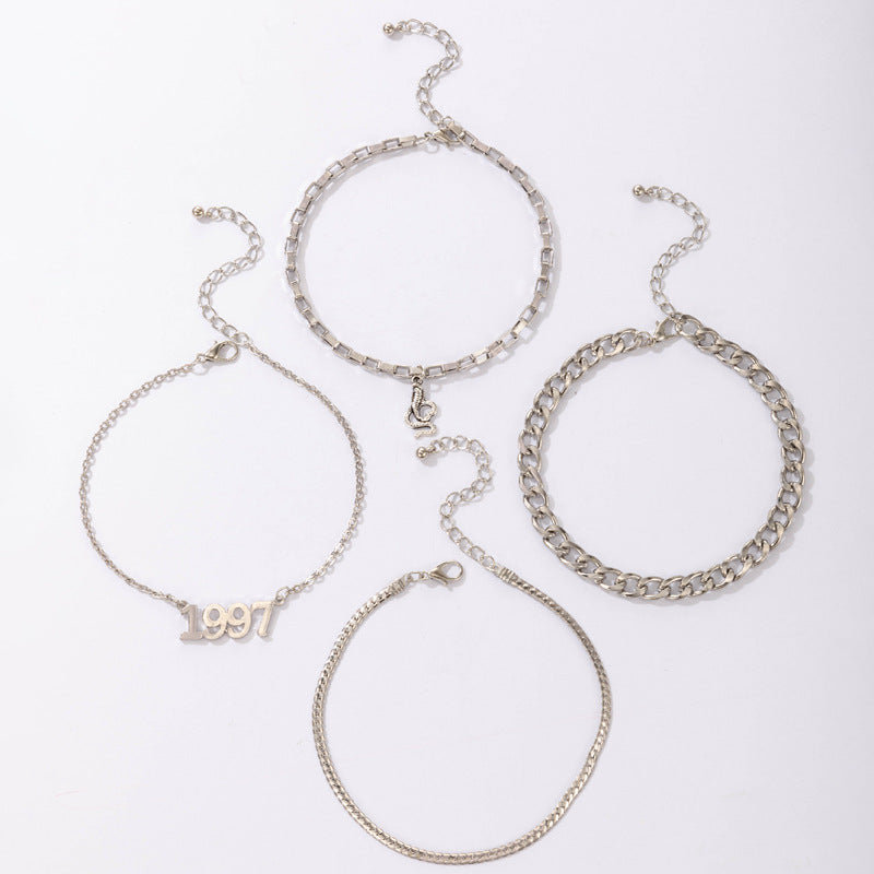 Women's Fashion Geometric Snake Anklet Set