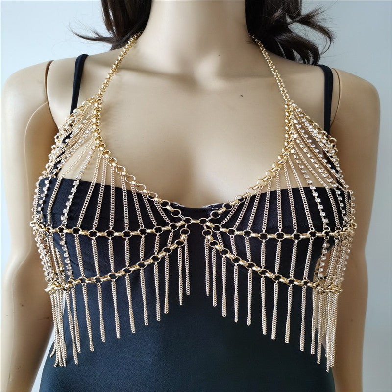 Heavy Industry Alloy Rhinestone Pendant Chest Chain