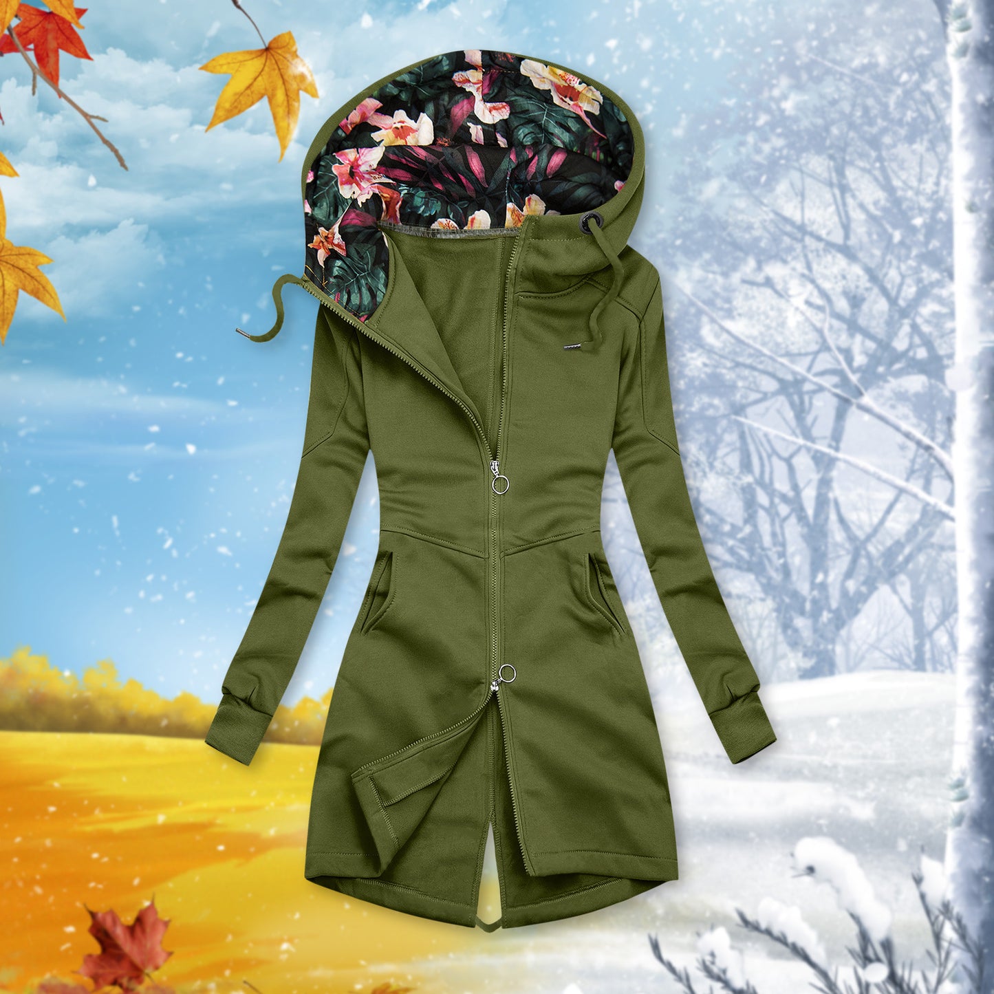 Solid Color Sweatshirt Ladies Long Sleeve Hooded Zipper Cardigan Casual Jacket