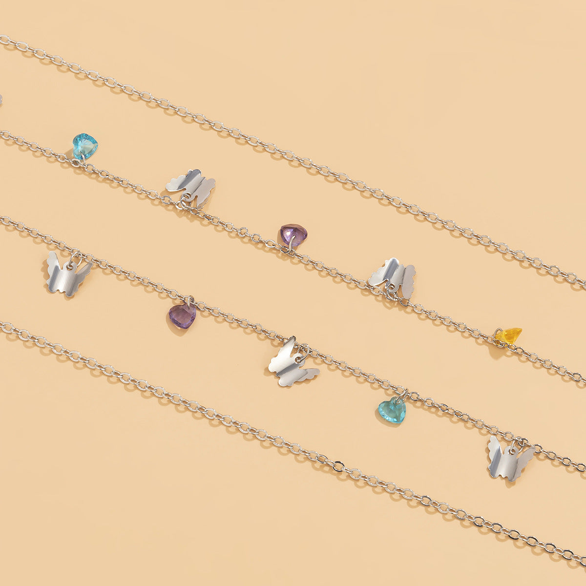 Simple Small Butterfly Heart-shaped Crystal Tassel Waist Chain Female Creative Ethnic Color Body Chain