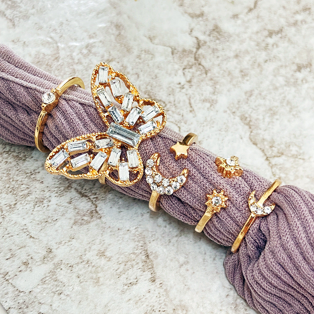 Women's Inlaid Rhinestone Ring Bare Retro Gold