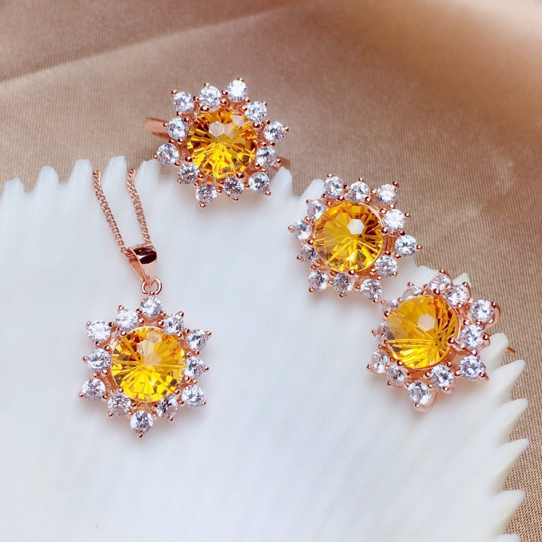 Silver-plated Explosion Fire Color Inlaid Citrine Set