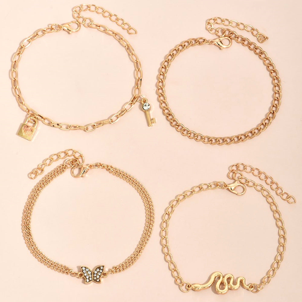 Fashion Lady Butterfly Lock Pendant Anklet Set