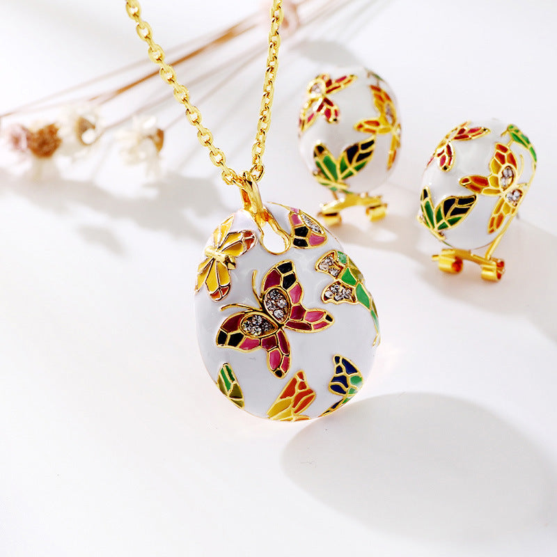 Enamel colorful butterfly necklace earrings bracelet