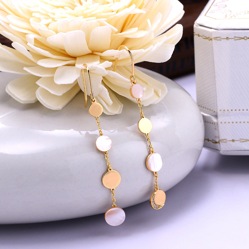 Silver Shell Moon Asymmetric Tassel Ear Hook