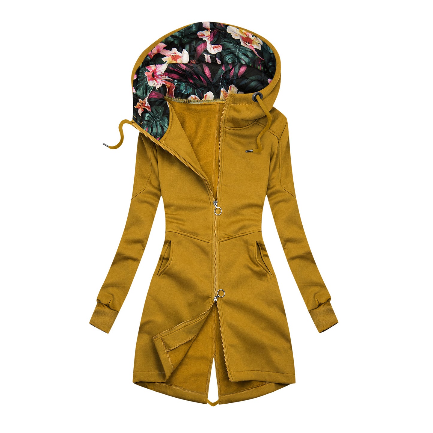 Solid Color Sweatshirt Ladies Long Sleeve Hooded Zipper Cardigan Casual Jacket