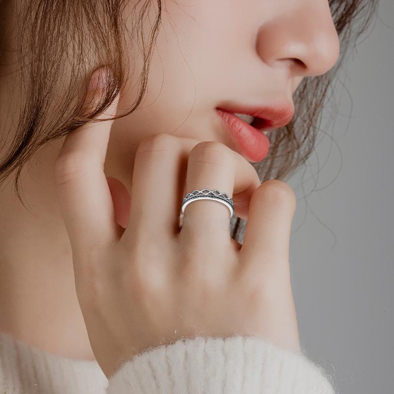 Sterling Silver Hollowed-out Opening Ring For Man And Woman