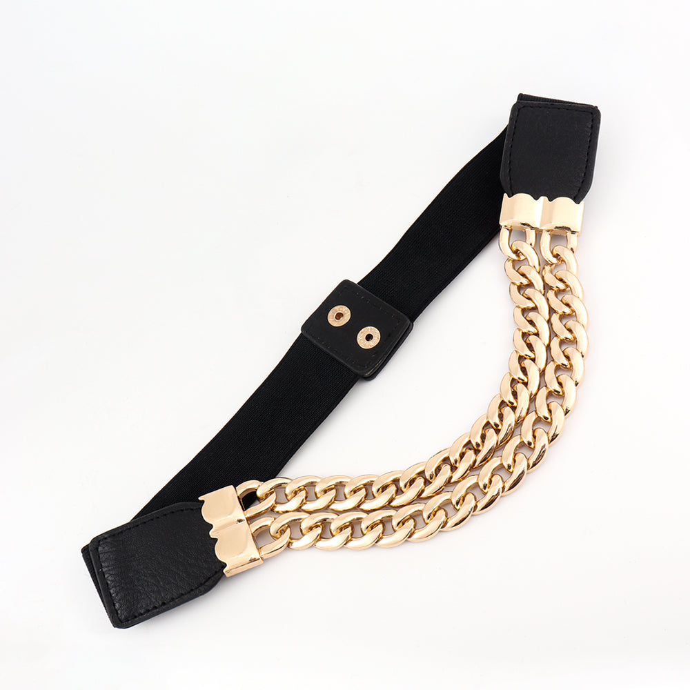New Ladies Belt Double Thick Chain European And American Wind Elastic Elastic Waist Seal Decorative Dress Suit Jacket Fashion Slim Waist Wide Belt