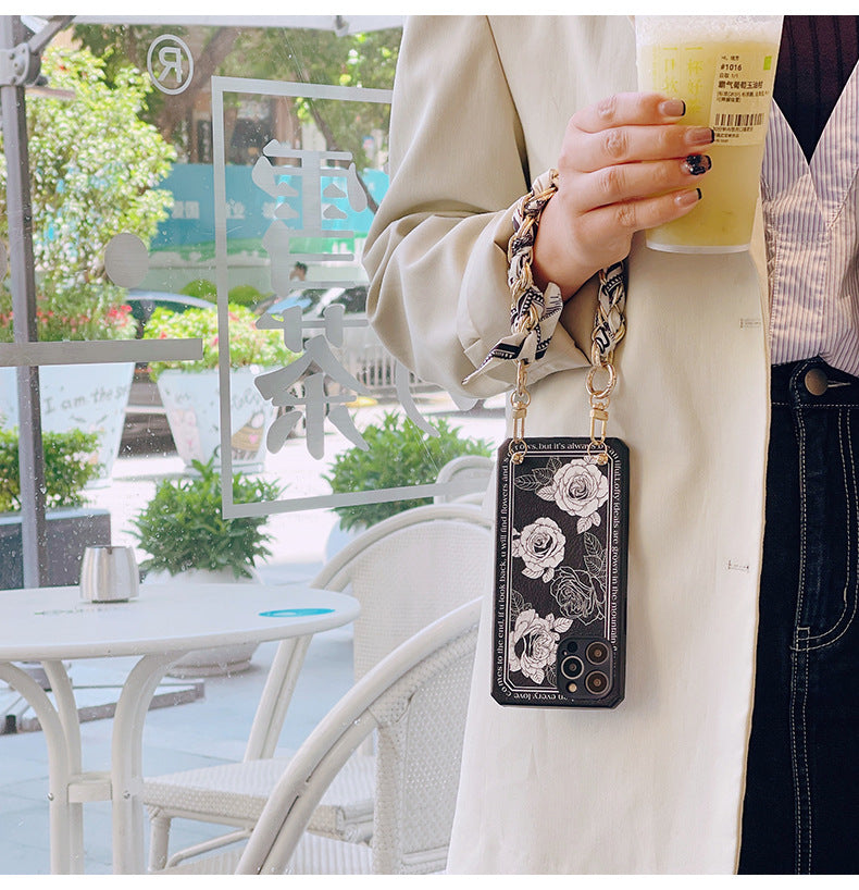 French Vintage Flower Silk Scarf Bracelet Phone Case Cover