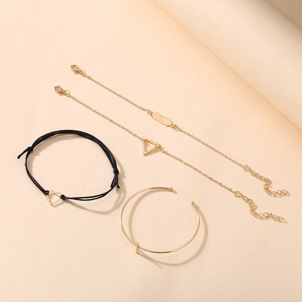 Creative Retro Simple Alloy Heart Shaped Geometric Bracelet 4-Piece Set