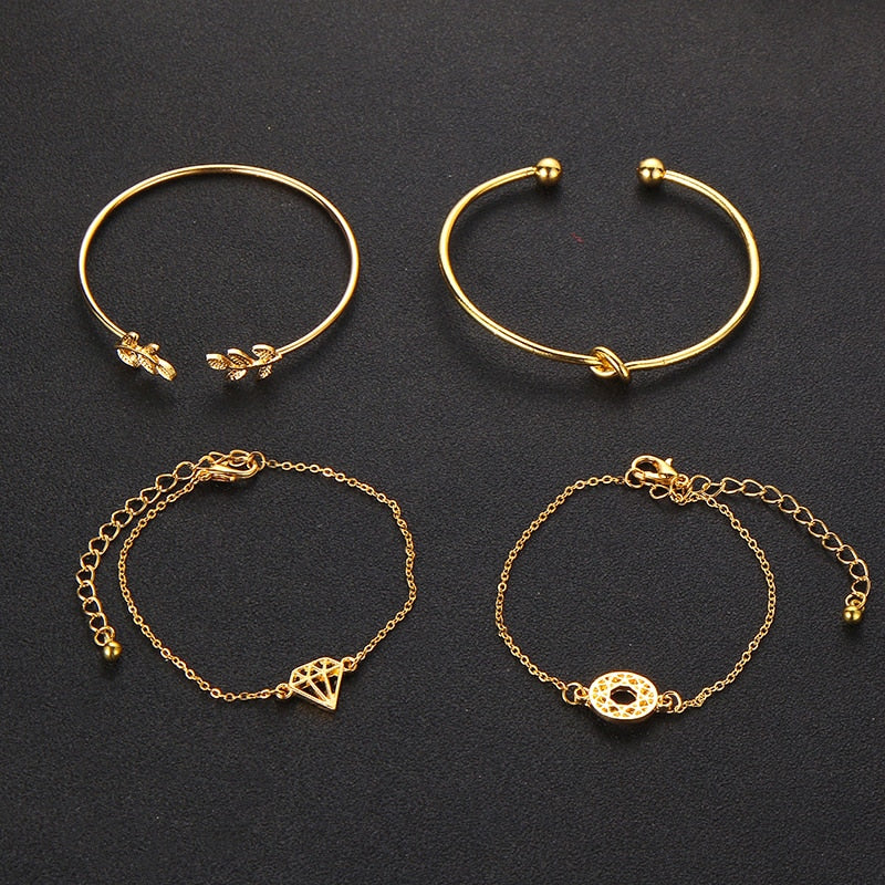 Tocona T Fashion Bohemia Leaf Knot Hand Cuff Link Chain Charm Bracelet Bangle For Women Gold Bracelets Femme Jewelry 6115