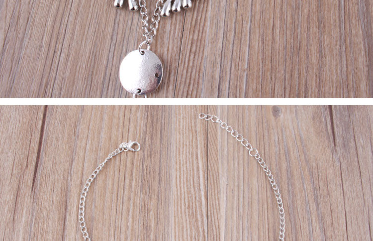 Retro Silver Ethnic Style Hollow Carved Beach Metal Tassel Chain Anklet