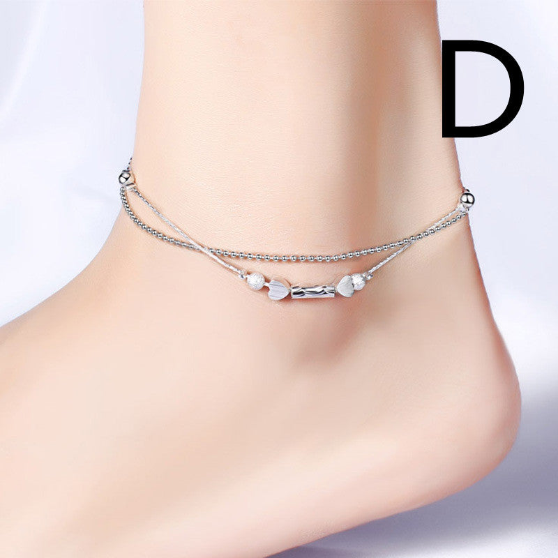 Sterling Silver Anklet Star Double Layer Hollow Palace Bell Anklet