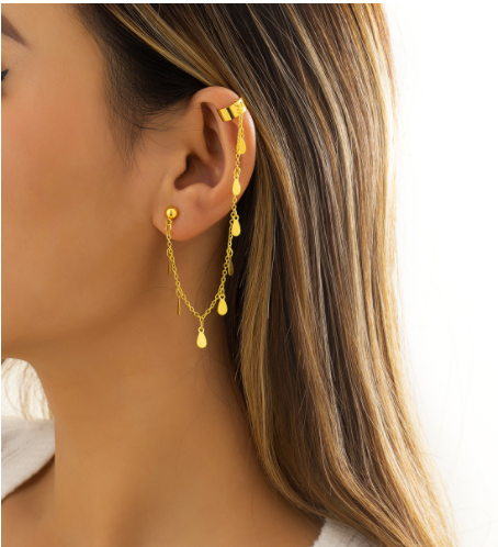 European And American Retro Long Star And Moon Tassel Pearl Single Earring