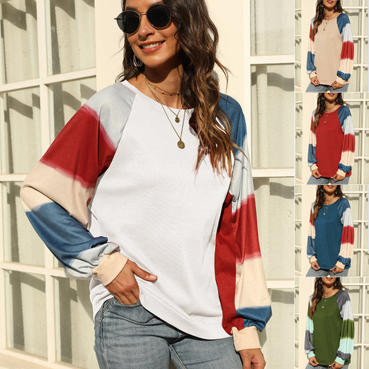 Casual Stitching Pullover Rainbow Long-sleeved Blouse