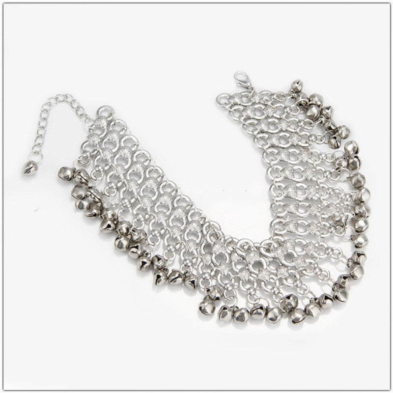 Silver Bell Wide Multilayer Anklet Bracelet