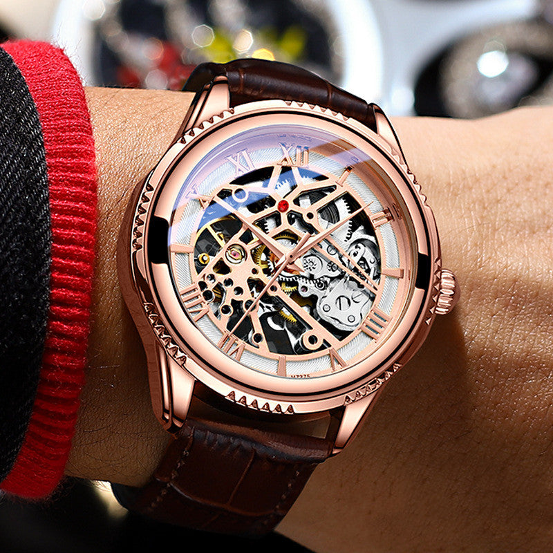 Automatic Mechanical Leather Hollow Men's Watch Simple Waterproof