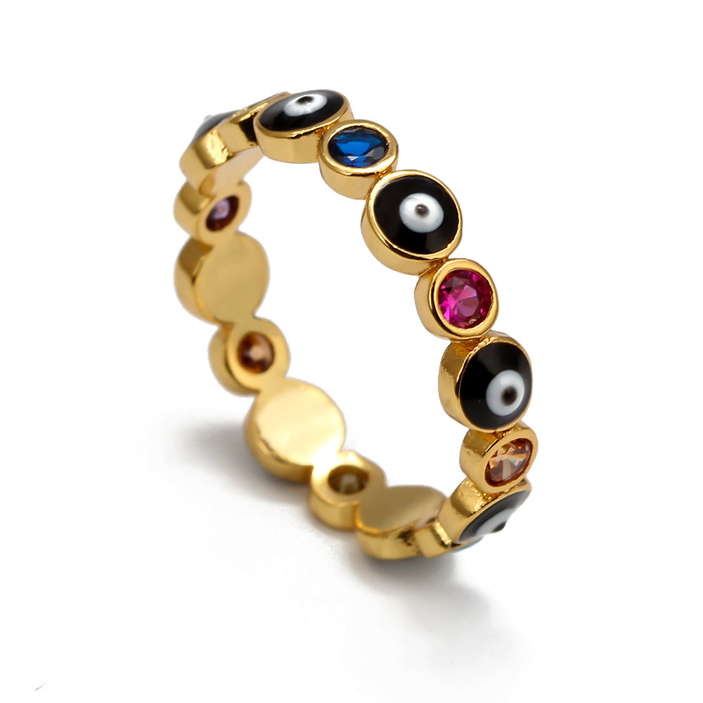 Rings European And American Jewelry Devil's Eye Inlaid Brick Ring Exaggerated Eye Ring