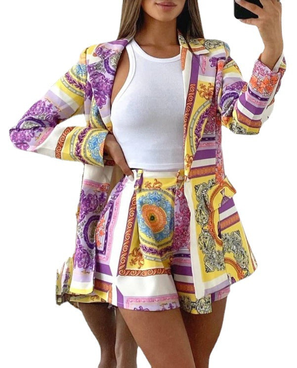 Autumn Fashion New Digital Colorblock Print Suit