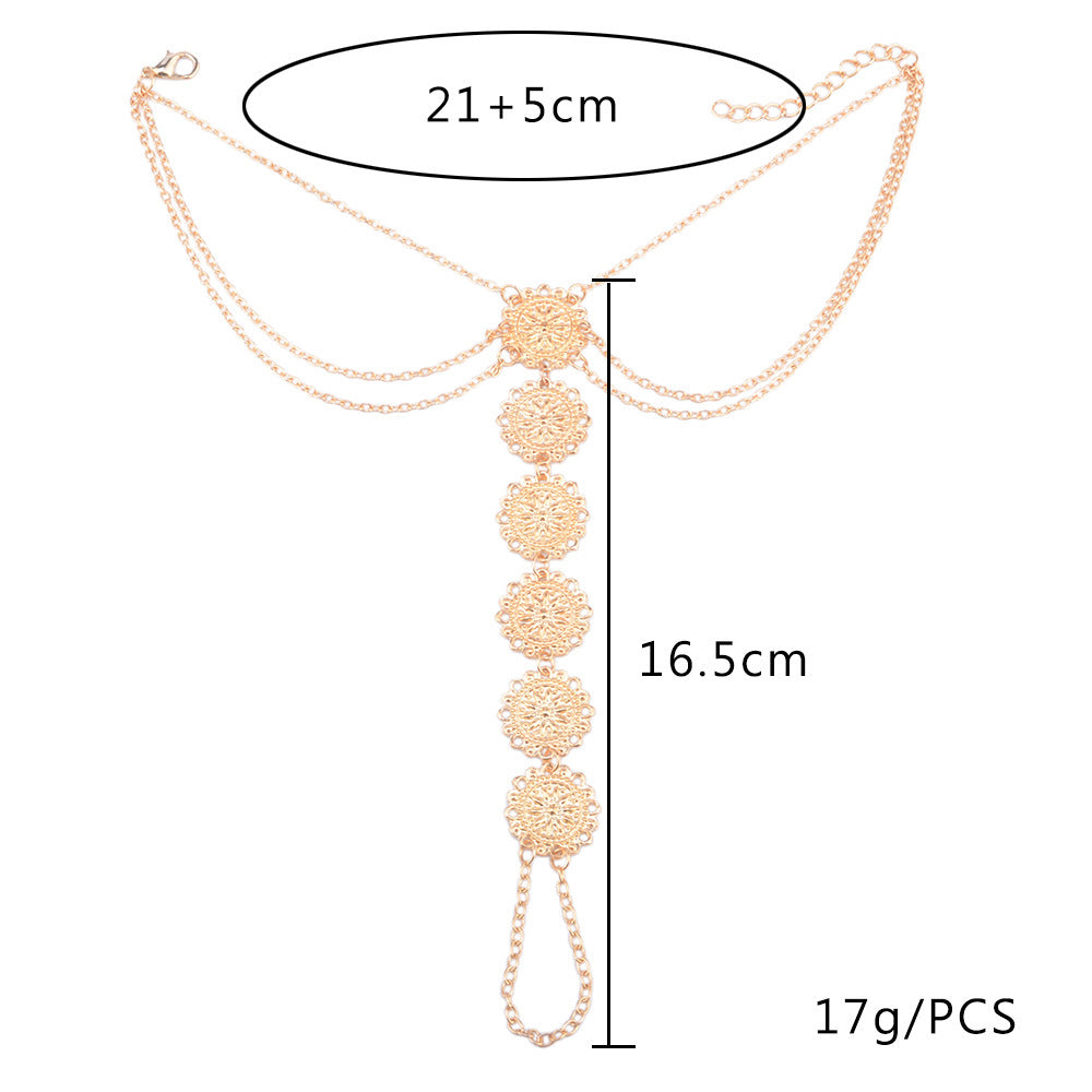Carved flower plate women's finger anklet