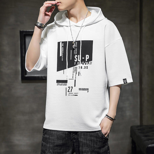 Casual hooded crew neck half-sleeved sweater