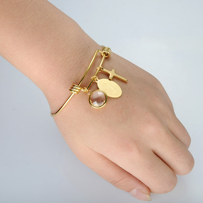 Stainless Steel Virgin Mary Cross Pendant Bracelet