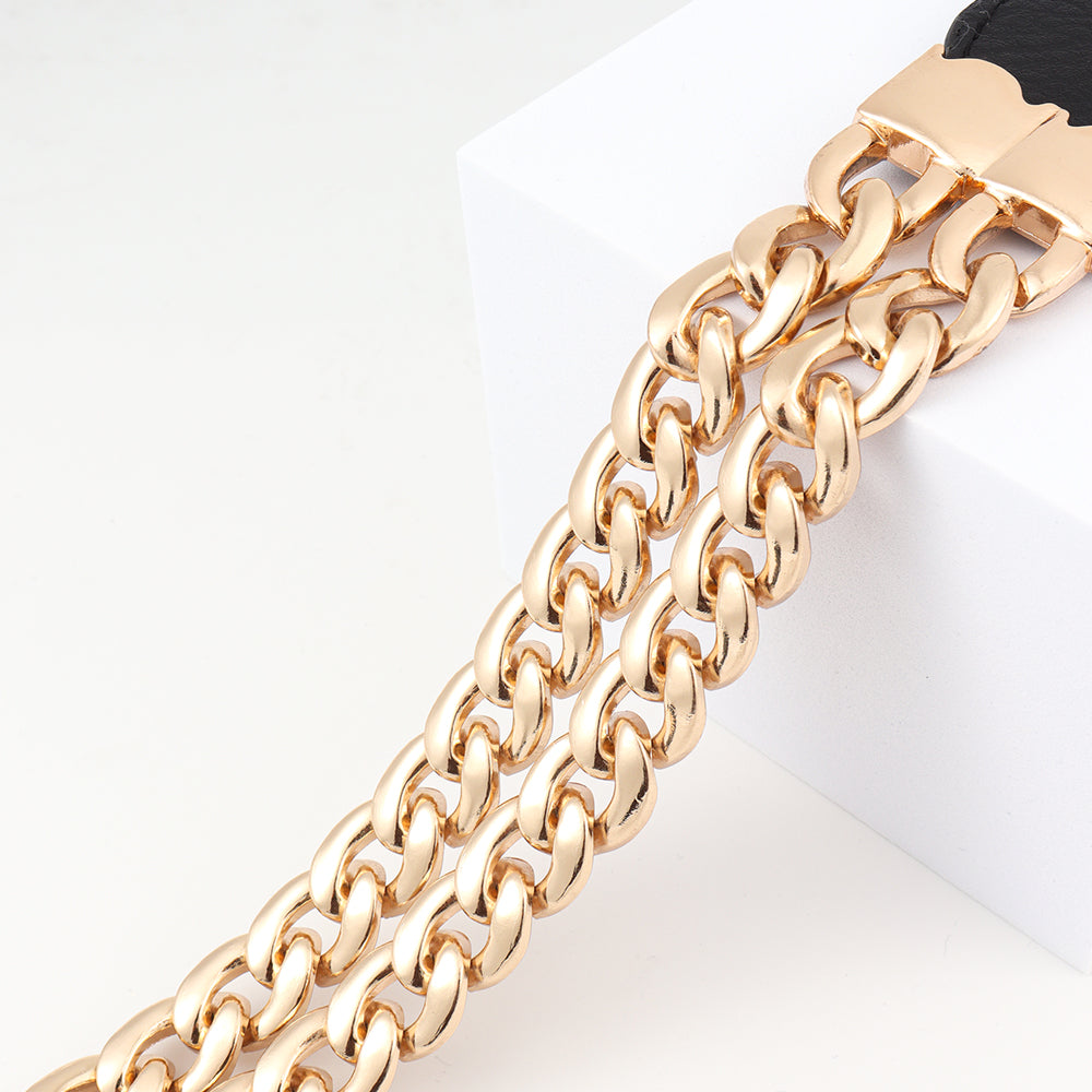 New Ladies Belt Double Thick Chain European And American Wind Elastic Elastic Waist Seal Decorative Dress Suit Jacket Fashion Slim Waist Wide Belt