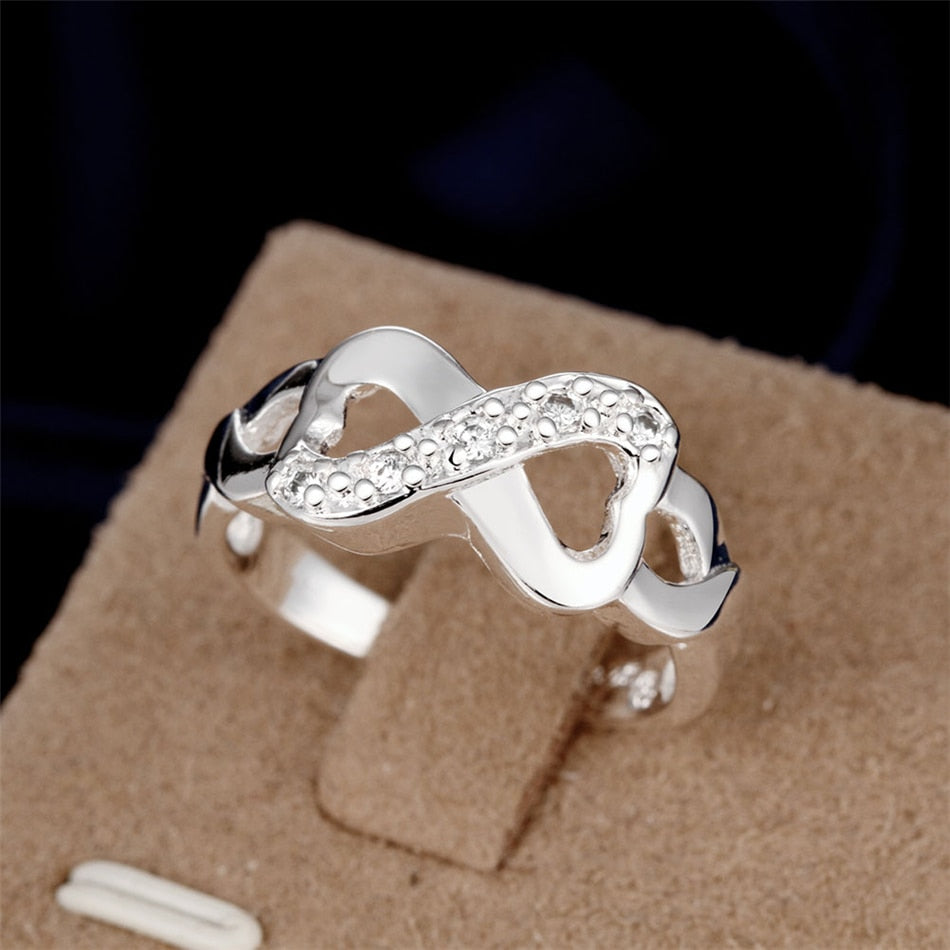 925 Sterling Silver AAA Zircon Double Heart Necklace Ring Set