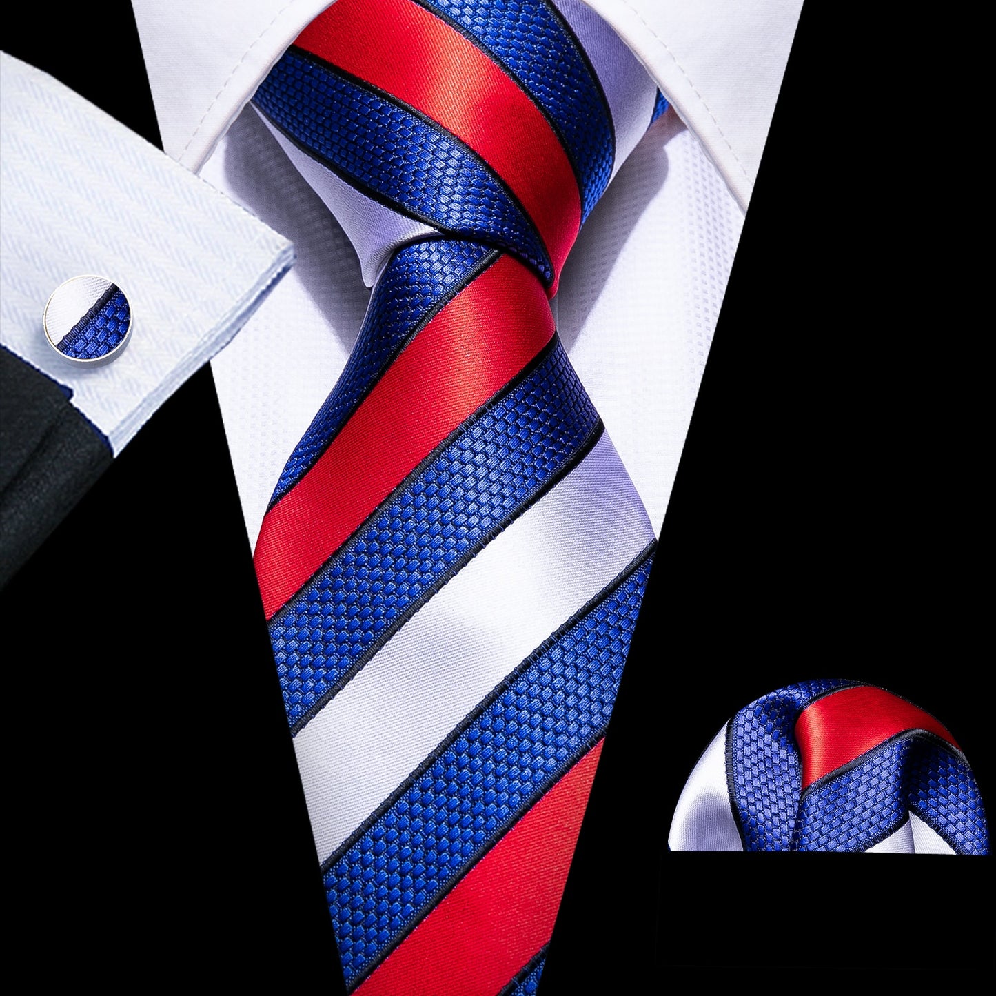 Men Tie Gold Navy Striped 100% Silk Tie