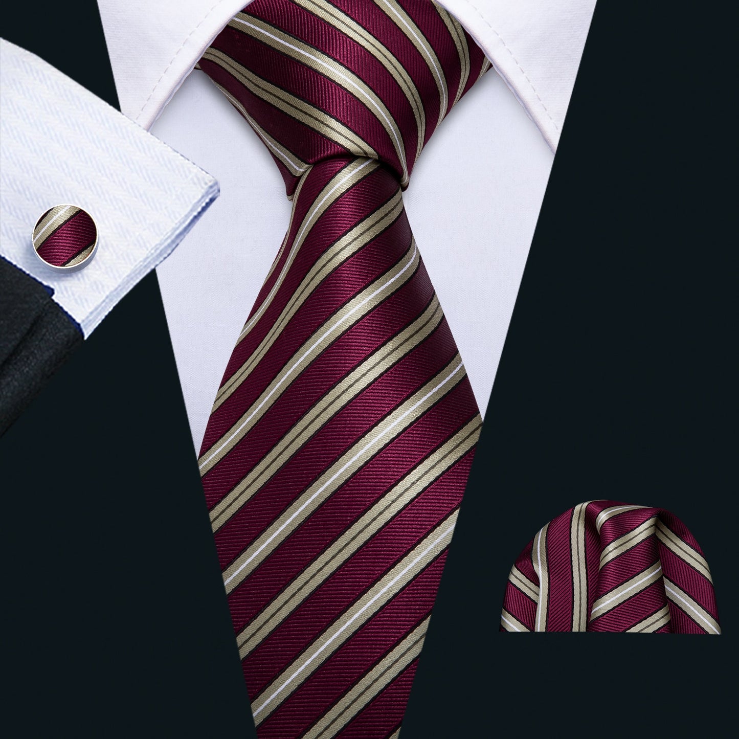 Men Tie Gold Navy Striped 100% Silk Tie