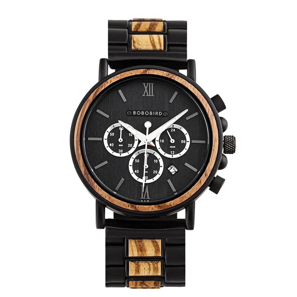 Wooden Stainless Steel Watch Men Water Resistant Timepieces Chronograph Quartz Watches