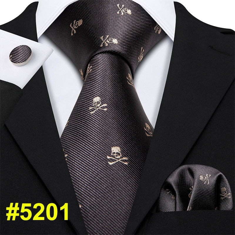 Fashion Designer Red Skull Men Tie Set 8.5cm Silk Handkerchief Ties for Men