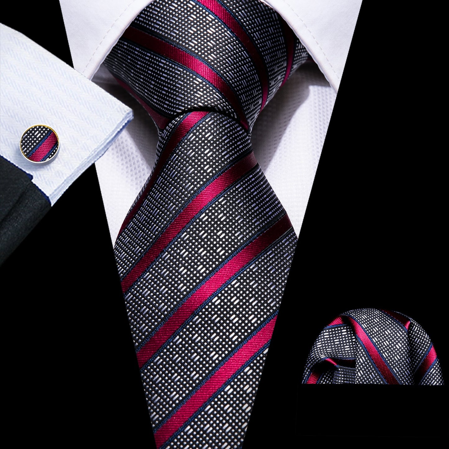 Men Tie Gold Navy Striped 100% Silk Tie