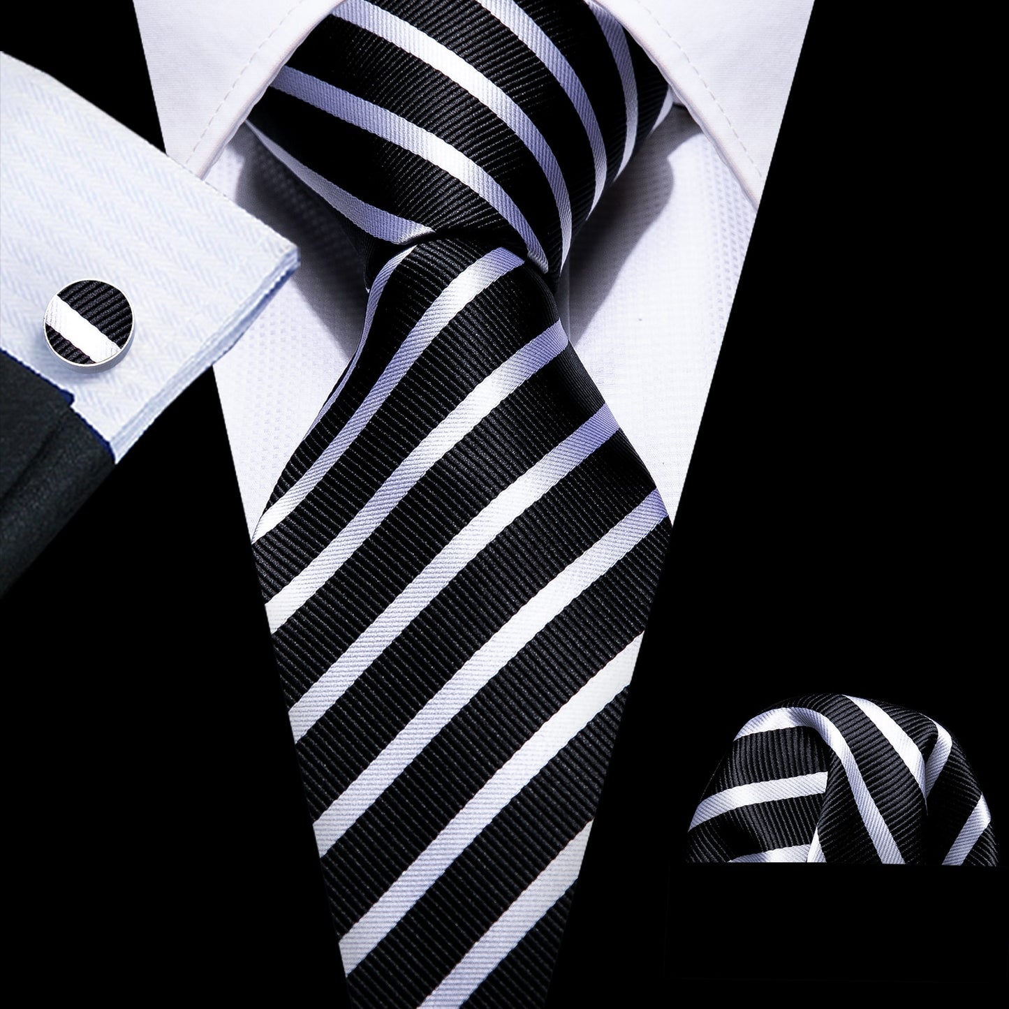 Men Tie Gold Navy Striped 100% Silk Tie