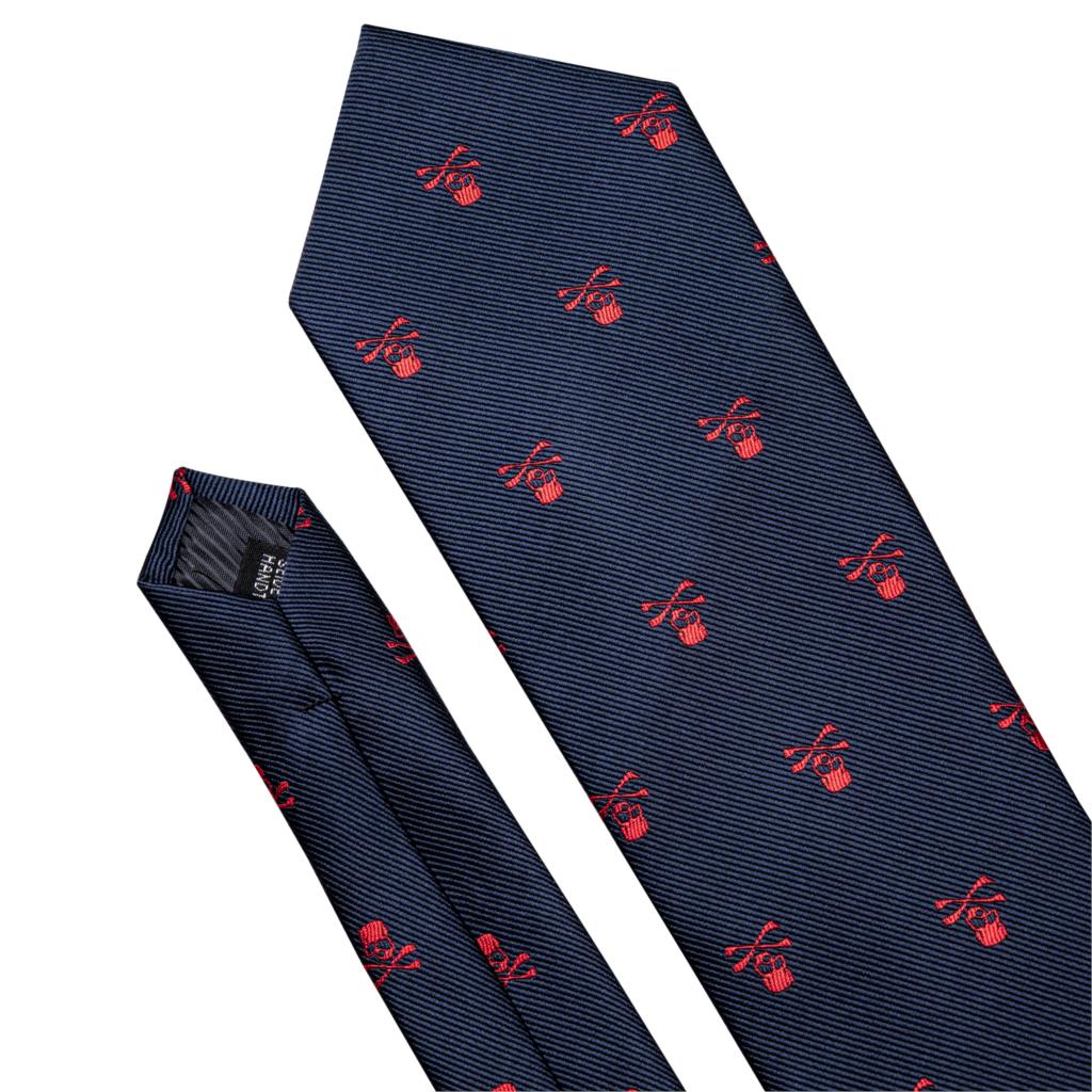 Fashion Designer Red Skull Men Tie Set 8.5cm Silk Handkerchief Ties for Men