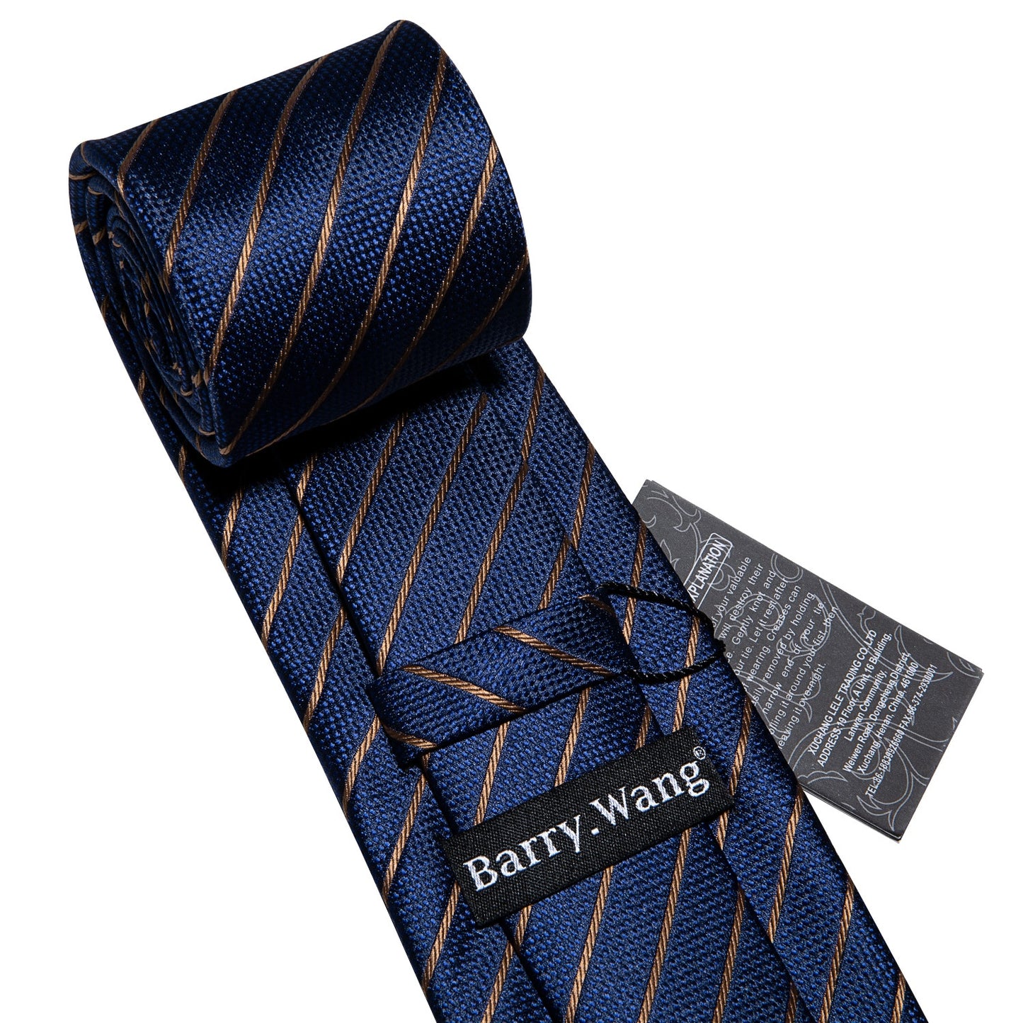 Men Tie Gold Navy Striped 100% Silk Tie