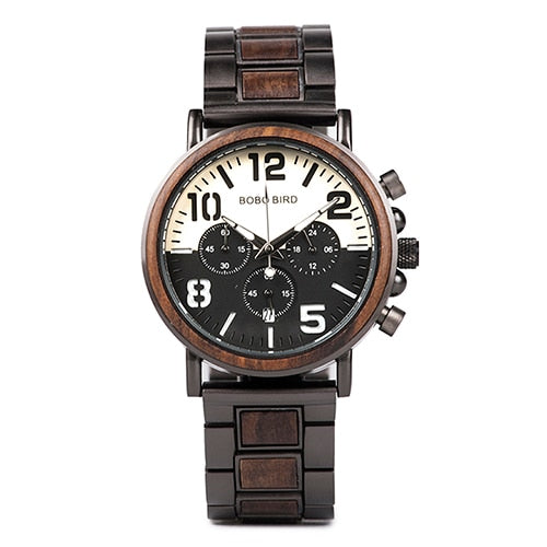Wooden Stainless Steel Watch Men Water Resistant Timepieces Chronograph Quartz Watches
