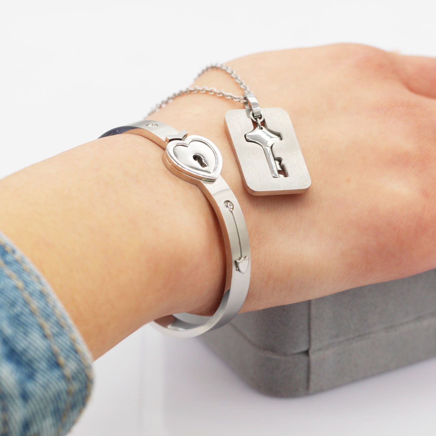 Uloveido Stainless Steel Lock and Key Necklace and Bracelet Matching Jewelry for Men and Women