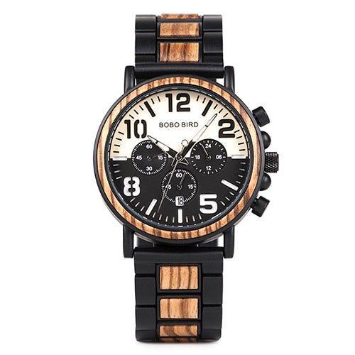 Wooden Stainless Steel Watch Men Water Resistant Timepieces Chronograph Quartz Watches